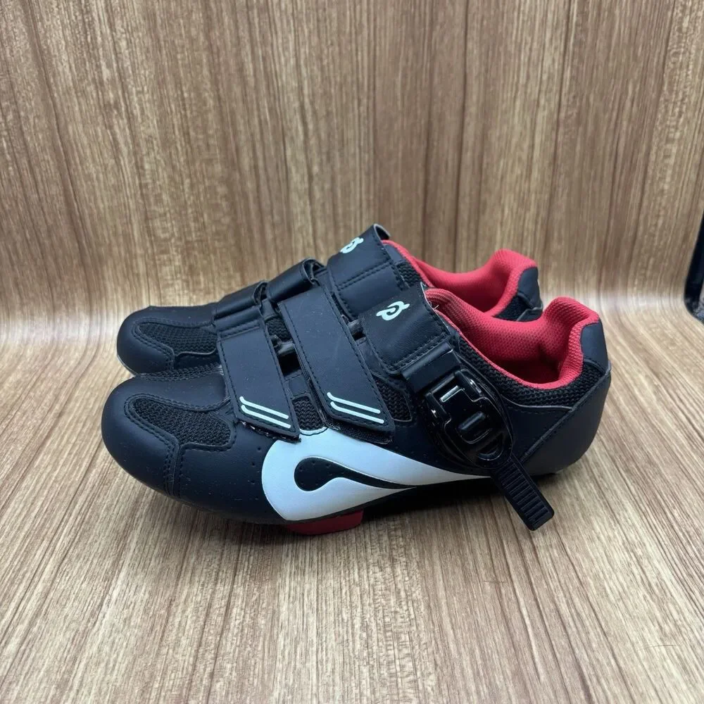 Peloton Cycling Women's Size‎ 7 EU 38 Black Red Leather Cleats Athletic Shoes